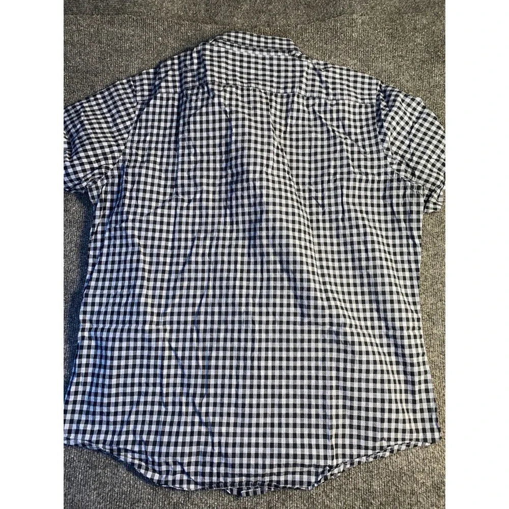 Banana Republic Shirt Men Large Black Gingham Soft Wash Standard Fit Button Down